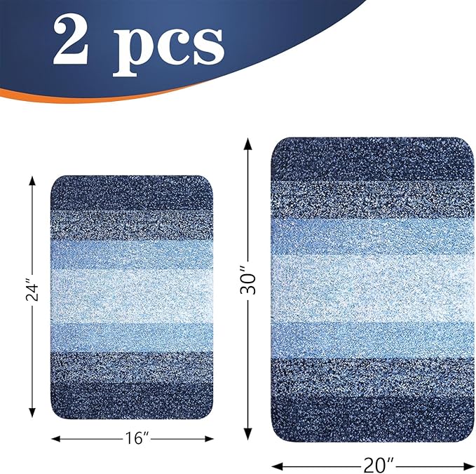 OLANLY Bathroom Rug Set 2 Piece, Soft Absorbent Microfiber Bath Rug Set, Non-Slip, Machine Wash Dry, Plush Shaggy Bath Mats for Bathroom (30"x20"+24"x16", Navy)