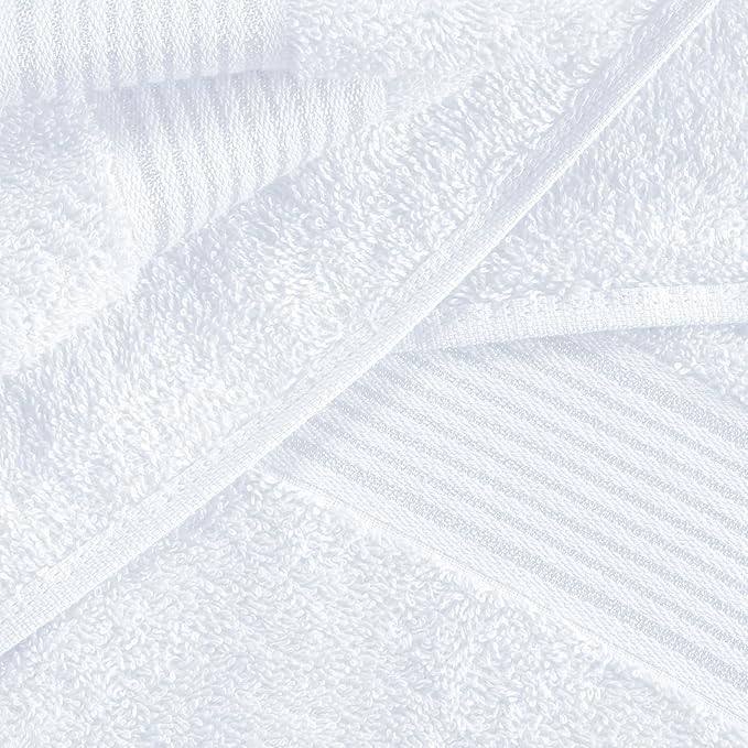 Elvana Home Ultra Soft 6 Pack Cotton Towel Set, Contains 2 Bath Towels 28x55 inch, 2 Hand Towels 16x24 inch & 2 Wash Coths 12x12 inch, Ideal Everyday use, Compact & Lightweight - White