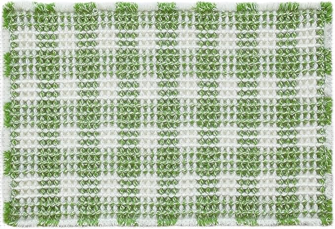 Waffle Bath Mat, Boho Bathroom Rugs Non Slip Washable Absorbent Checkered Bathroom Mat Quick Dry Cute Bath Mat, 36"x24" Green and White