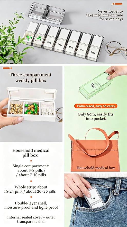 3-Tier Medicine Storage Box Cabinet, Portable Medicine Cabinet with Plastic Handle, Multipurpose Medical Box with 7 Individual Boxes