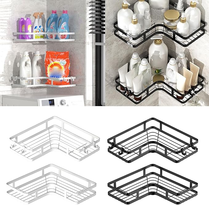 2-Pack Bathroom Shelf Adhesive Hangable Organization Rack Multifunction for Home Bathroom Face Cleanser Organizer Corner Shelf