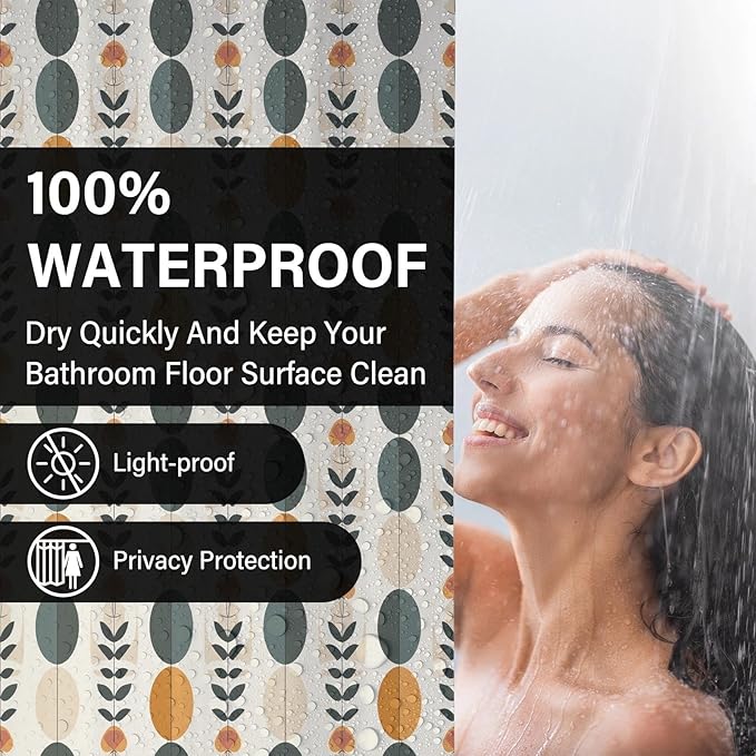 Neutral Boho Shower Curtains for Bathroom,Bohemia Brown Dot Bath Curtain,Mid Century Modern Shower Curtains Waterproof Polyester Bathroom Decor Accessories,72x72 in