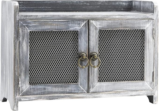 COLLECTIVE HOME - Storage Cabinet, Mini Countertop Cabinet, Wood Organizer for Kitchen Living Room Bedroom Bathroom Office with Magnetic Door, 14.5 x 6.5 x 10 (Gray)