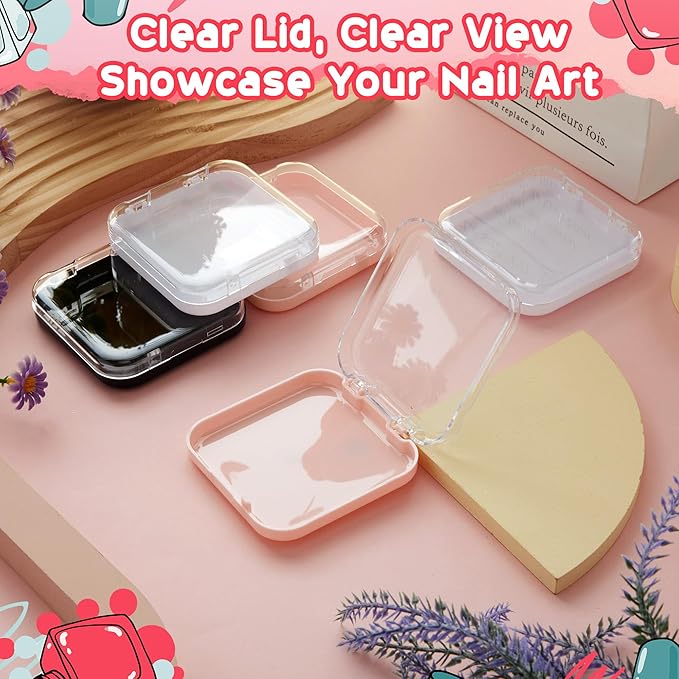 AceOrbit 48 Pcs Press on Nail Boxes with 180 Pcs Adhesive Double Sided Tape Acrylic Press on Nail Packaging Cases in 4 Colors Transparent Storage Case Organizer for Display Art Salon Supplies