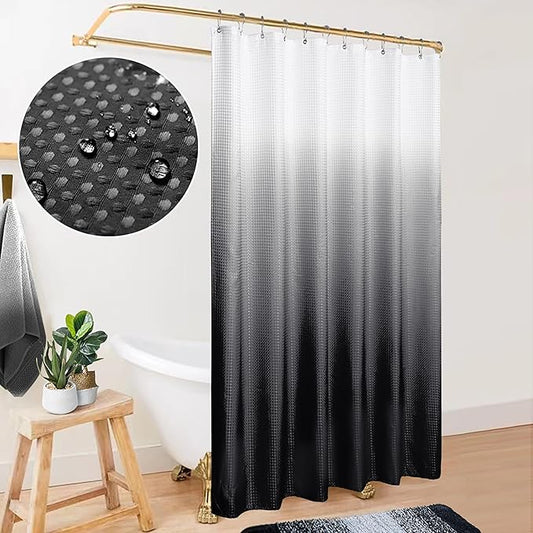 Mrs.Naturall Black and White Waffle Weave Fabric Shower Curtain Set with Hooks,Waterproof Modern Shower Curtains for Bathroom,Cute Ombre Dark Grey Cloth Bathroom Shower Curtain Sets,72x72 Inches