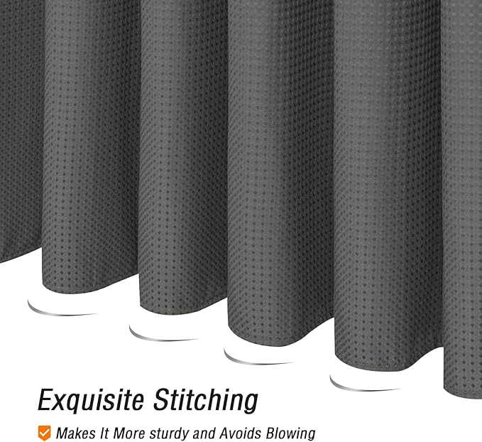 Gibelle Charcoal Grey Shower Curtain, Waffle Weave Textured Fabric Shower Curtain for Bathroom - Soft Cloth & Hotel Spa Luxury, Water Repellent, Machine Washable, 72X72, Charcoal Grey