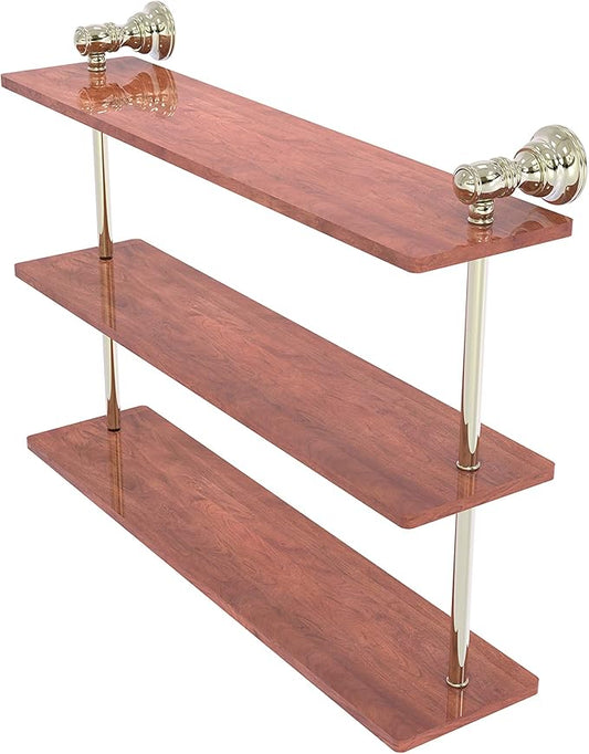 Allied Brass CL-5-22-IRW Carolina Collection 22 Inch Triple Wood Shelf, Polished Nickel