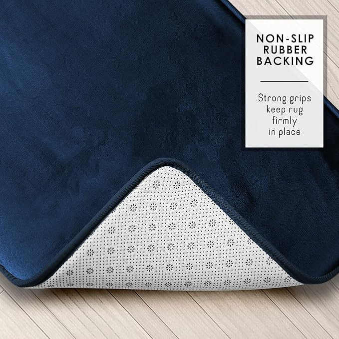Clara Clark 2 Piece Bathroom Rugs Bath Mat Set, Velvet Memory Foam Bath Mats for Bathroom - Non-Slip, PVC Backing Bath Rugs, Washable - Dries Quickly, Blue