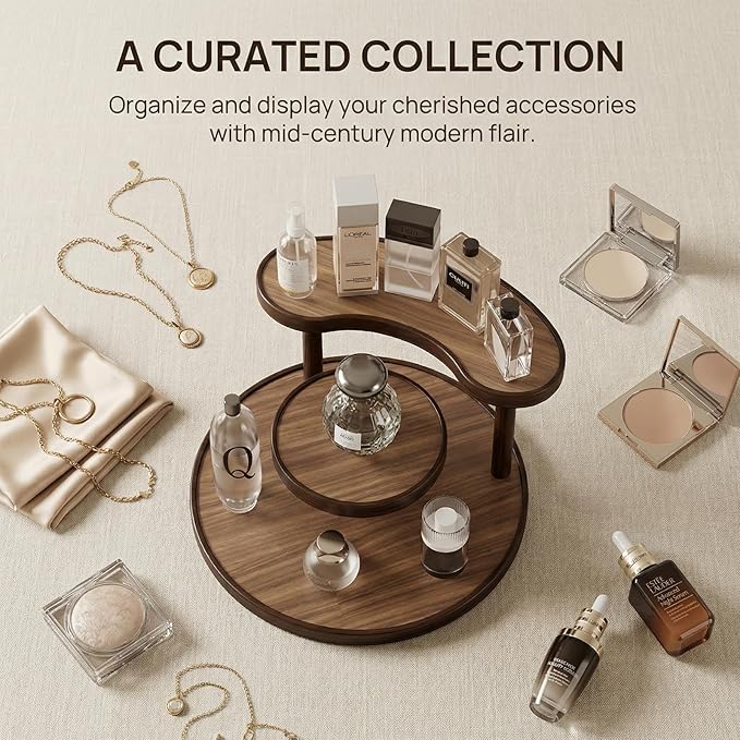 GDQ Wooden Display Organizer Stand,Perfume Organizer, Brown Bamboo Vanity Organizer Display Storage for Cosmetics, Perfume, Plants, Tea Set, Open Design for Entryway/Living Room/Bathroom/Bedroom