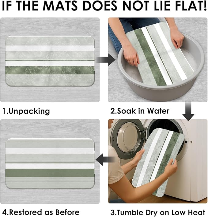 Sage Green Shower Curtain Set with Toilet Lid Cover and Non-Slip Rugs for Bathroom, Modern Striped Lines 4 Pcs Shower Curtain, Simple Abstract Bathroom Set with 12 Hooks