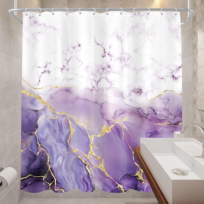 Cinbloo Purple Marble 72Wx78H Shower Curtain Extra Long Abstract Modern Lilac Gold Minimalist Cracked Lines Ombre Elegant Luxury Bathroom Curtain Set Aesthetic Bath Bathroom Accessories Decor