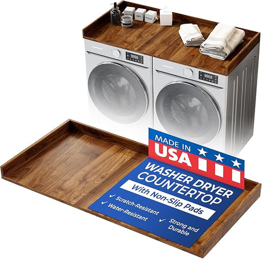 OfficeSimpli Washer Dryer Countertop, Made in USA, Non-Slip Pads, Laundry Room Wood Topper, Washer Dryer Cover for Top, Laundry Countertop, Laminate Finish (California Walnut, Extra Large (30" x 58"))