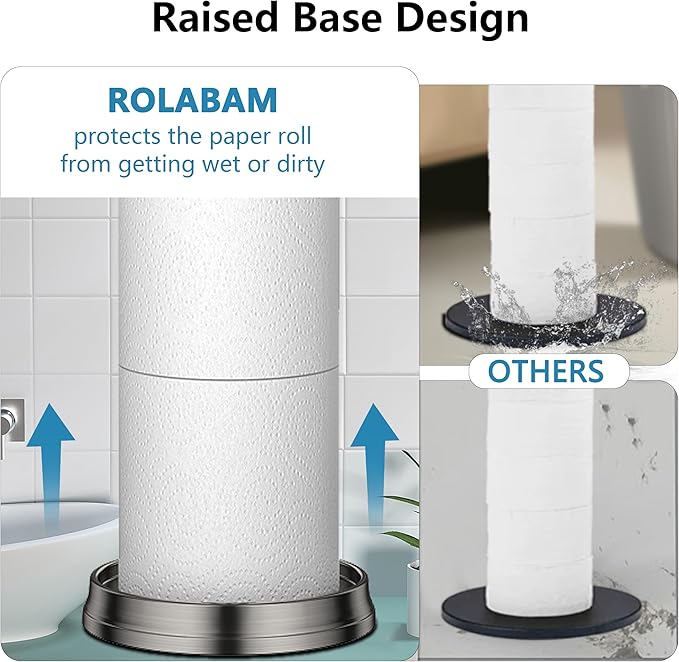 ROLABAM Heavy Weighted Toilet Paper Holder (with Reserve Function) Free Standing Toilet Paper Storage，Spare Toilet Paper Roll Holder Storage Stand for Bathroom Total Height 22.5" ，Brushed Nickel