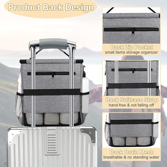Portable Shower Caddy Shower Bag, Travel Toiletry Bag Tote Bag College, Large Capacity Mesh Shower Caddy Portable for Student for Dorm Room Bathroom Camping Essentials (Gray)