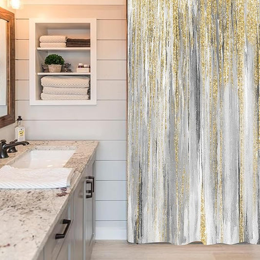 JAWO Abstract Shower Curtain, Modern Aesthetic Stripe Shower Curtain Set 72 X 72 Inches with 12 Hooks for Bathtub Bathroom Gray Purple Contemporary Abstract Painting Fabric