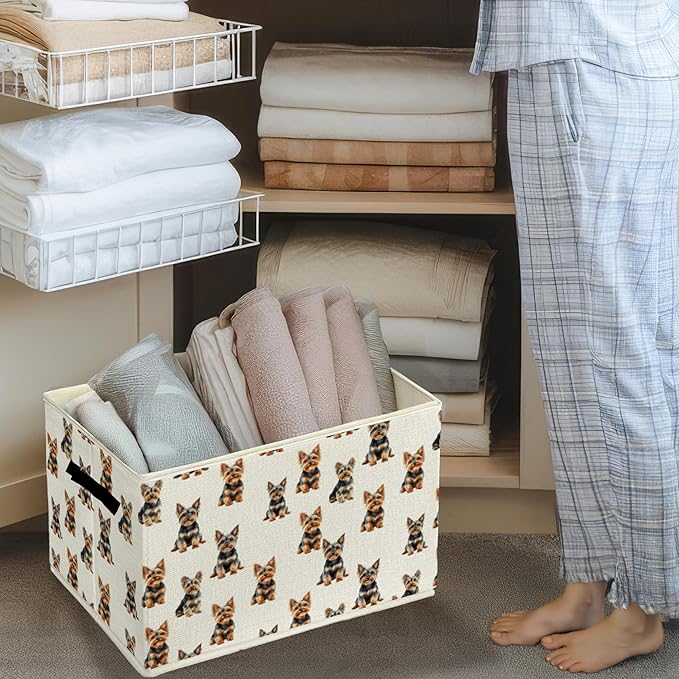 Yorkshire Terrier Gifts Storage Bins & Boxes with Handles, Dog Foldable Basket for Organizing Dog Lovers Owners Women, Yorkie Gifts Laundry Hampers for Bedroom Bathroom Clothes Toys Books