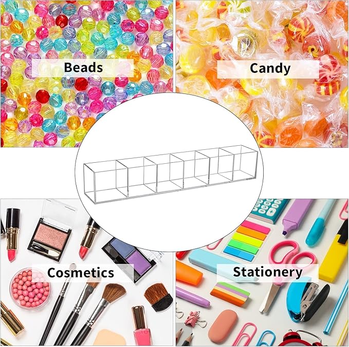 6 Section Clear Acrylic Organizer 6 Compartments Acrylic Pen Holder 14.17x2.36x2.36 Inches Plastic Makeup Organizer Plastic Square Cube Storage for Jewelry Accessories