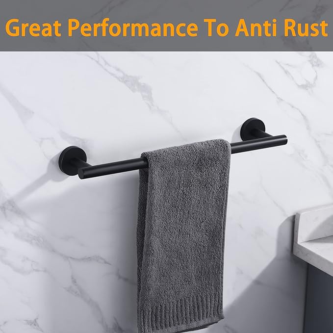 Nolimas Matte Black Bath Towel Bar Single Bars Towel Rack Rod Classic Wall Mounted SUS304 Stainless Steel Bathroom Towel Holder Toilet Kitchen Towel Shelf Single Layer,16 inches
