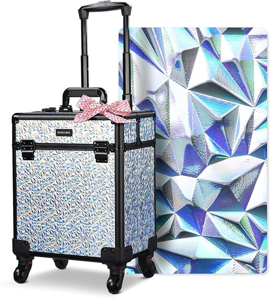 BYOOTIQUE Rolling Makeup Cart on Wheels False Eyelash Storage Nail Tech Carrying Organizer Box for Nail Artist Beauty Studio Barbershop Hairstylist,Mermaid Silver