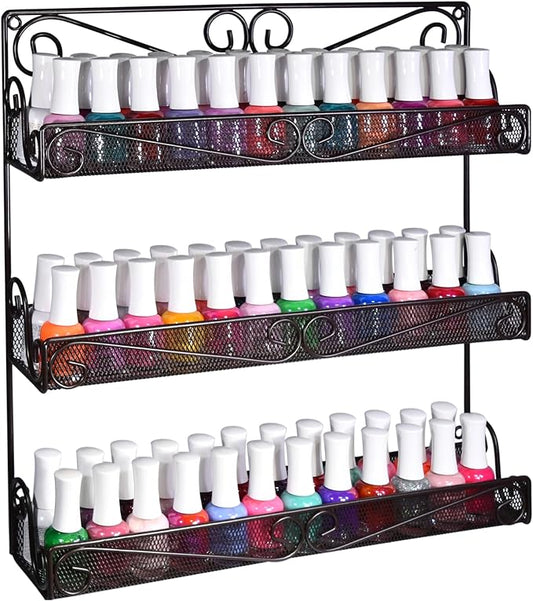 AMT 3 Tier Nail Rack, Pack Metal Wall Mount Organizer, Essential Oils Organizer, Pantry Cabinet Door Shelf Storage.Hanging Display for Spice Jars, Sauces, Cosmetic Beauty Bottles
