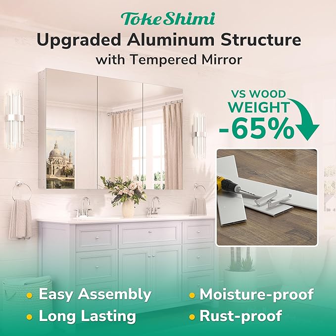 TokeShimi 20x26 Medicine Cabinet Mirror with Storage Tempered, Aluminum Surface Mount or Recessed Medicine Cabinet Silver with Adjustable Shelves for Bathroom Vanity Modern Farmhouse
