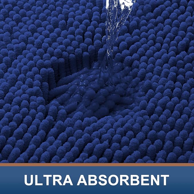 Smiry Luxury Chenille Bathroom Rugs 24x16, Extra Soft and Absorbent Shaggy Bath Mat, Machine Washable, Non-Slip Plush Carpet Runner for Tub, Shower, and Floor, Home Decor Accessories, Royal Blue