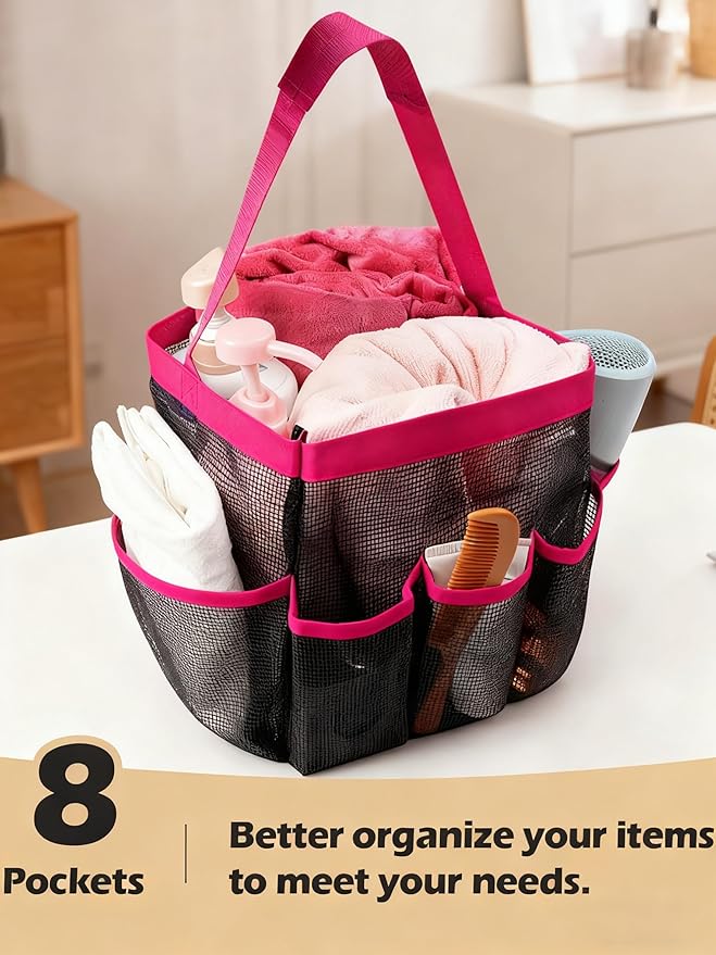 Mesh Shower Caddy Bathroom Portable College Dorm Essentials for Girls Guys Shower Tote Beach Camp Travel Hanging Toiletry Bag Rose