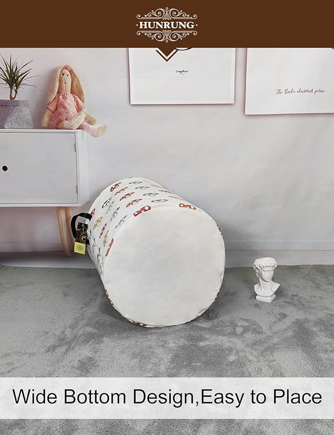 HUNRUNG Laundry Hamper,Large Canvas Fabric Lightweight Storage Basket Toy Organizer Dirty Clothes Collapsible Waterproof for College Dorms(Round-Color Mushroom)