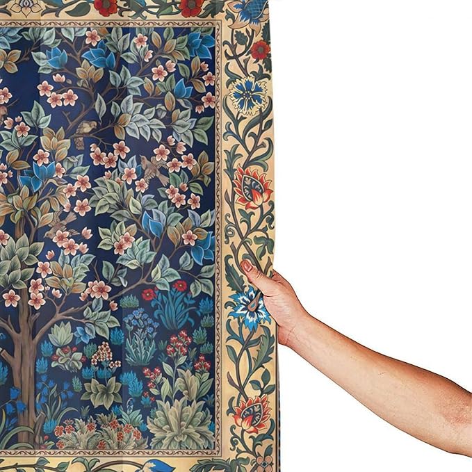Boho Shower Curtains William Morris Art Retro Design Flower Trees Pattern Printed Shower Curtains 66""×72"" Inch, Style