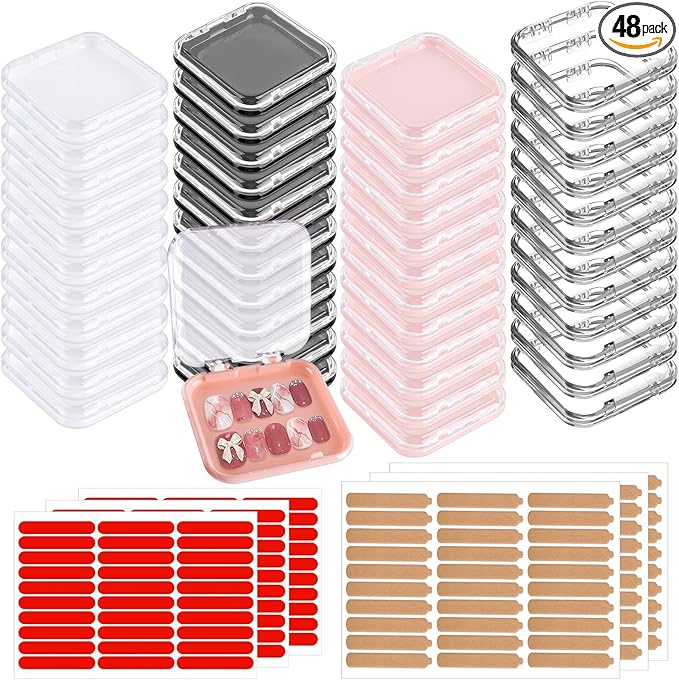 48 Sets Press On Nail Storage Box, Artificial Nail Display Case Acrylic Nail Boxes Press On Nail Packaging Box, Adhesive Double Sided Tape Nail Box for Nail Salon（4 Colors）