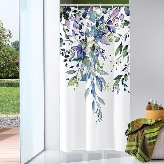 Gibelle Small Stall Shower Curtain 36 x 72, Narrow Green Eucalyptus Leaves Shower Curtain, Watercolor Floral Plant Bathroom Curtains Shower Set