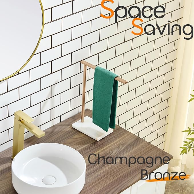 Hand Towel Bar for Bathroom Vanity Countertop 1-Tier Towel Holder Free Stand with Heavy Marble Base Thicken Steady, Champagne Bronze Stainless Steel AN7002CPG