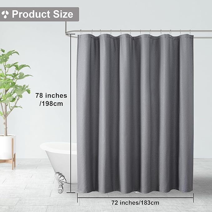 OVZME Berry Grey Shower Curtain, Embossed Textured Fabric Shower Curtain for Bathroom - Soft Cloth & Hotel Spa Luxury, Water Repellent, Machine Washable Long Shower Curtain, 72X78, Grey