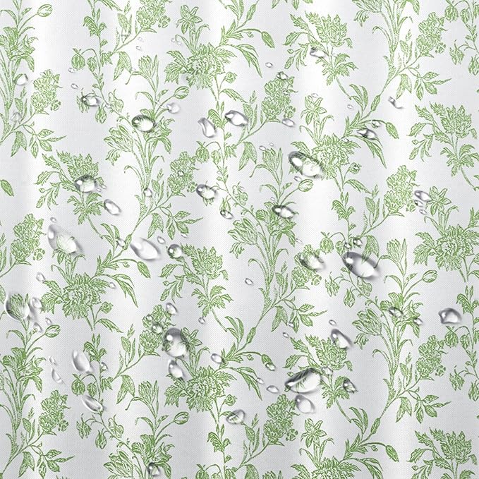 Seorsok Green Shower Curtain,Sage Floral Cotton Linen Cottagecore,Elegant Floral Fabric Shower Curtain Machine Washable Waterproof Bathroom Decor 72'Wx72'L inches