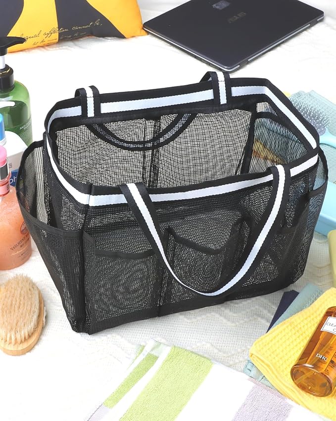 XL Mesh Shower Caddy Portable Shower Bag for College Dorm Camping Travel Gym(Black)