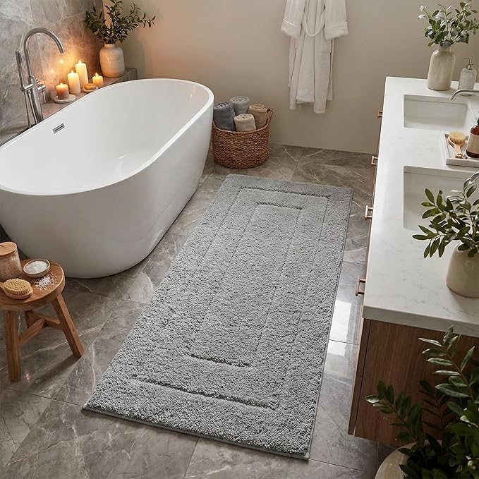 GRANNY SAYS Gray Bathroom Rug Mat, Bath Mats for Bathroom Non-Slip, Super Soft and Water Absorbent, Extra Large Bath Rugs, Microfiber Bath Rugs for Bath Floor, Tub and Shower, 59" x 24"
