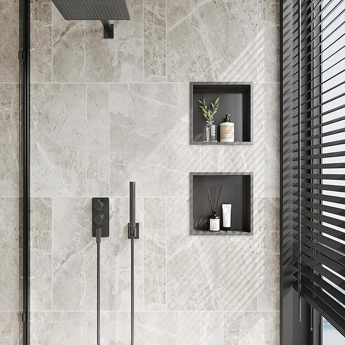 Neodrain Shower Niche, Insert Bathroom Storage Shower Shelf, Stainless Steel Recessed Wall Niche No Tiled Recessed Cabinet Waterproof for Shower Storage(Gun Metal,12"x12")