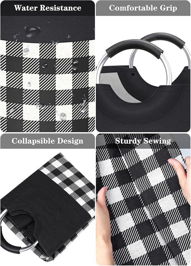 BlissTotes Laundry Basket, Laundry Hamper, Hampers for Laundry, Clothes Baskets Collapsible With Handles Waterproof For Bathroom Storage College Dorm, Family (Black, L)