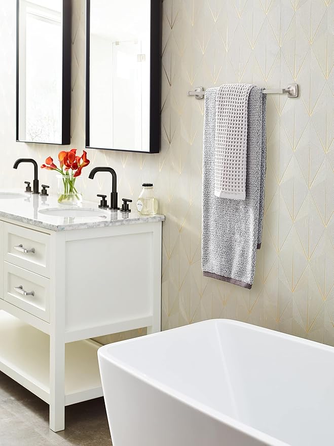 Amerock BH36094G10 | Brushed Nickel Towel Bar | 24 in (610 mm) Towel Rack | Stature | Bathroom Towel Holder | Bathroom Hardware | Bath Accessories