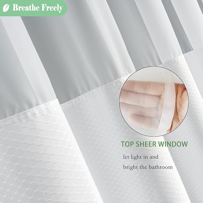 UFRIDAY White Waffle Weave Fabric with Mesh Window, Extra Long Shower Curtains 84 inch,Heavy Duty Decorative Bathroom Curtain with White Pique Pattern, Spa-Like Hotel Luxury, Water-Repellent