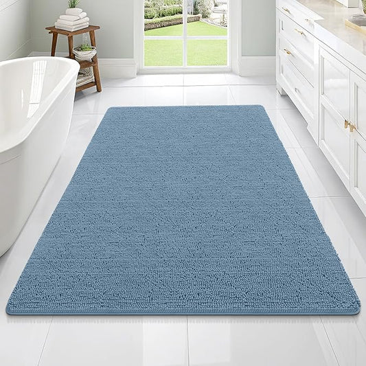 OLANLY Bathroom Rugs 70x46, Extra Soft Absorbent Chenille Bath Rugs, Rubber Backing Quick Dry, Machine Washable Bath Mats for Bathroom Floor, Tub and Shower, Home Decor Accessories, Airy Blue
