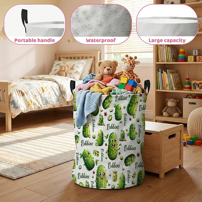 Personalized Pickle Laundry Baskets,Custom Pickle Gifts,Collapsible Clothes Storage Organizer,Kids Boys Girls Adults Room Decoration,16.5 X 13.8in
