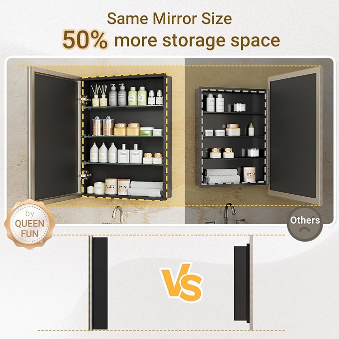 Pre-Assembled Surface or Recessed Medicine Cabinet Mirror-40x30 Brushed Nickel Bathroom Medicine Cabinet with Mirror & Rustproof Aluminum Frame, Beveled Bathroom Vanity Mirror with Storage