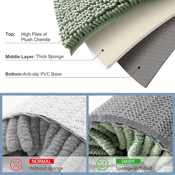 Smiry Luxury Chenille Round 24x24, Extra Soft and Absorbent Shaggy Bathroom Mat Rugs, Machine Washable, Non-Slip Plush Carpet for Tub, Shower, and Bath Room, Sage Green