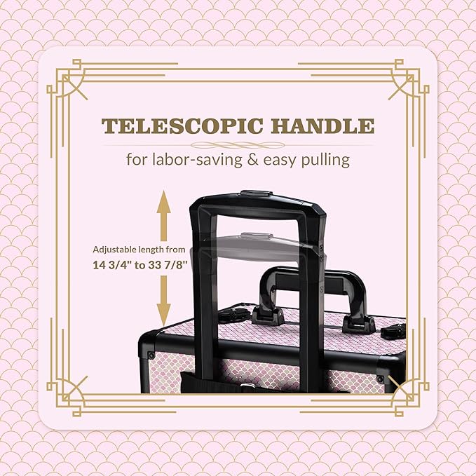 BYOOTIQUE Makeup Train Case Trolley w/Cube Case Cosmetic Organizer Art Deco Bloom