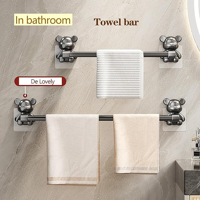 Towel Bar No Holes No Nails - 40cm Gray Bathroom Towel Racks, Wall Mount ABS Towel Holder for Bath,Rust Resistant, Self-Adhesive Buckle Easy Installation,4-Pack