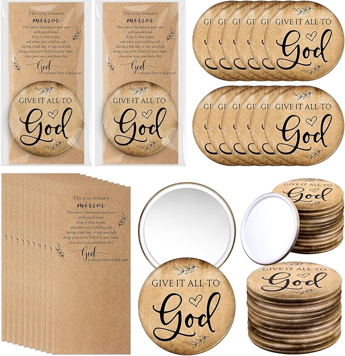 Landical 50 Sets Christian Gifts for Women Bulk Pocket Mirrors with Cards Bags for Mothers Day Stuffers Church Party Favors Religious Gift Bag Fillers, Give It All to God