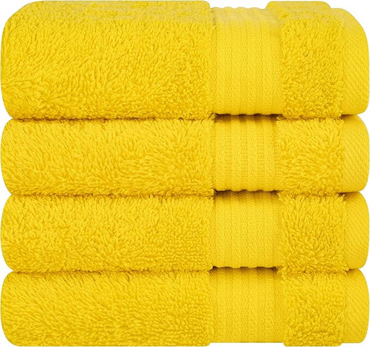Cotton Paradise 100% Cotton Turkish Washcloth Set for Bathroom, 4 Piece Soft Absorbent Small Towels Wash Rags, Yellow