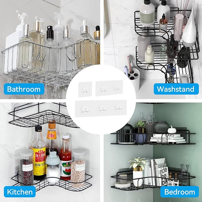 6 Pack Shower Caddy Adhesive Replacement, Adhesive Shelves Hooks Caddy Shelves Rack Basket Organizer Shower Sticker Bathroom Hanging Hook No Drilling Sticky Hanging Hooks (Style 3)