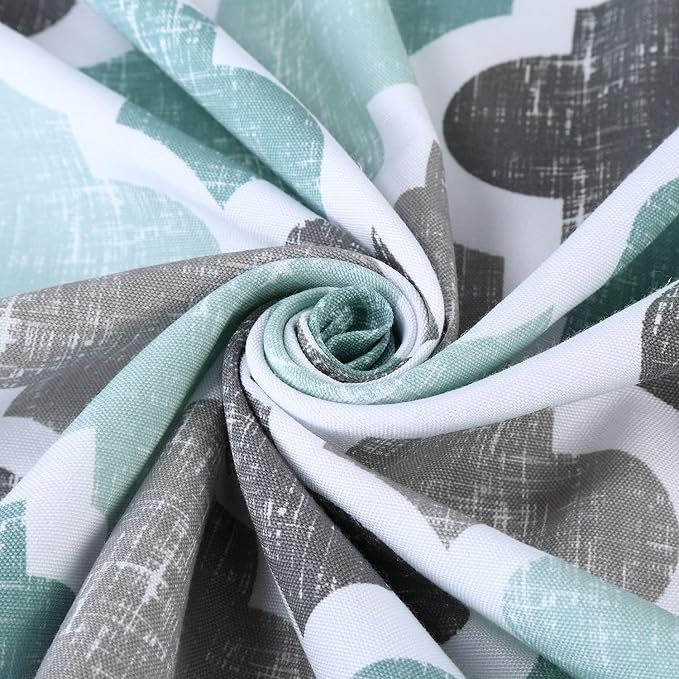CAROMIO Fabric Shower Curtain 84 Inch Long, Geometric Quatrefoil Pattern Poly-Cotton Farmhouse Shower Curtain Extra Long, Aqua/Mint/Grey, 72x84 Inches